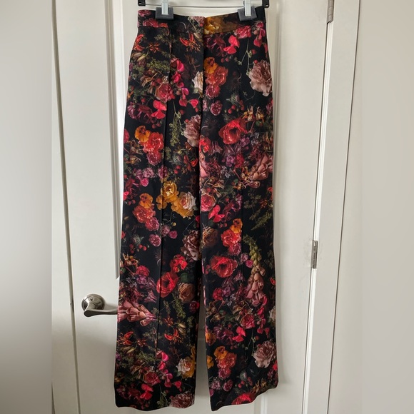SOLD - Authentic - Adam Lippes - Floral-Print Pintuck Wide-Leg Trousers - size 2 - Picture 6 of 13